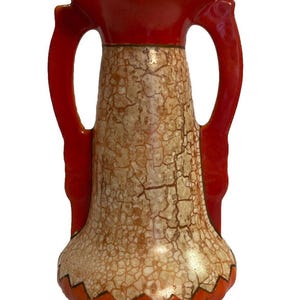 Art Deco Ditmar Urbach Alienware Vase Crackled Handled Czechoslovakia Pottery