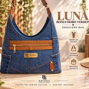 Patron de couture PDF du sac bandoulière Luna V2 - Version Hobo bonus