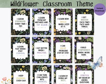 Growth Mindset Posters – Set of 12 | Classroom Display - Wildflower Theme