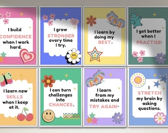 Growth Mindset Posters – Positive Affirmations for Classroom Display (Set of 12)