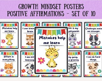 Printable Growth Mindset Animal Posters – Set of 10 - Positive Affirmations for Classroom Display