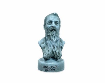 Popiersie Auguste'a Rodina, zabytkowa francuska porcelana Feve | Miniaturowa figurka słynnego artysty rzeźbiarza, mała ceramiczna dekoracja do domku dla lalek