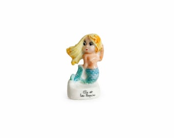 Vintage French Feve - Clio et les Paquins Syrenka - Miniatura porcelanowa z niebieskim ogonem
