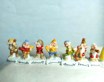 Specjalny, kompletny zestaw Vintage Fèves: Królewna Śnieżka i Siedmiu Krasnoludków, Zabawki-Królowe Ciasto, Miniaturowe Kolekcjonerskie Figurki z Porcelany Królewny Śnieżki