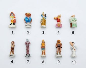 Fèves de cerámica francesa vintage: miniaturas de porcelana pintadas a mano, adornos para el pastel de Reyes.