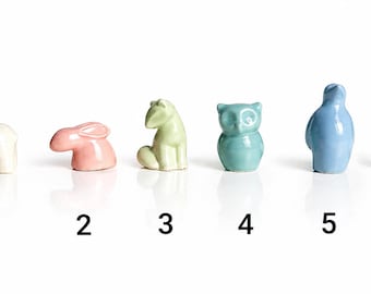 Ceramiczne figurki zwierząt, małe porcelanowe Fèves, miniaturowe stworzenia (2 cm-2,5 cm)