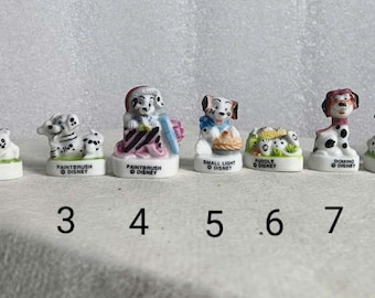 Vintage French Feves 101 Dalmatyńczyków - Rzadkie miniaturowe figurki Disneya z porcelany - Kolekcjonerskie zawieszki do tortu Epiphany King