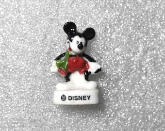 Micro Mickey Mouse-beeldje met rozen, vintage miniatuur porselein Disney, klassieke cartoon keramiek verzamelobject, romantisch Disney-cadeau minnaar