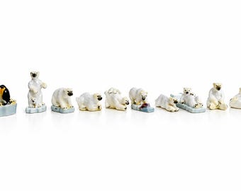 Miniaturowe figurki niedźwiedzi polarnych z porcelany - ręcznie malowana ceramiczna rodzina niedźwiedzi polarnych - Winter Wonderland Micro Miniatures