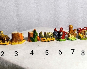 Vintage Porcelain Squirrel Feves – Miniature Forest Animals, Autumn Decor