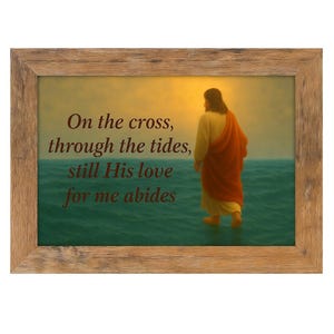 Cadre en bois rustique | Art mural Jésus marchant sur l&#39;eau | Impression d&#39;écriture chrétienne | Décoration d&#39;intérieur religieuse | Cadeau inspirant
