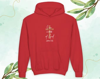 Jeugdhoodie Child of God, christelijk kindersweater, religieuze kinderkleding, op geloof gebaseerde tienertrui met capuchon, spirituele kleding