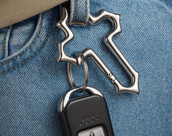 Y2K Cross Carabiner Keychain: Gothic Silver Key Clip