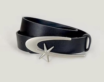 Y2K Round Studded Black Vegan Leather Belt – Silver Grunge  display picture 1