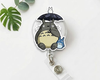 Portatarjetas retráctil con forma de paraguas de Totoro y espíritu del bosque.