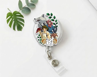 Wolf Girl Mononoke Badge Reel - Forest Spirit Retractable ID Holder