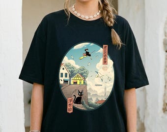 Vintage Kiki's Delivery Service Shirt, Jiji the Cat Anime Tee, Japanese Fan Gifts