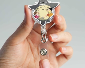 Porta-crachá retrátil Spirit Forest Totoro & Sisters - Suporte para crachá de identificação de anime