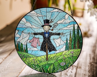 Attrape-soleil en vitrail tête de navet, décoration de fenêtre Ghibli