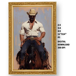 Cowboy und sein Pferd Gemälde Cowboy in der Hut Cowboy Portrait Gemälde impressionistische Pinselarbeit Ranch Wandkunst digitaler Download