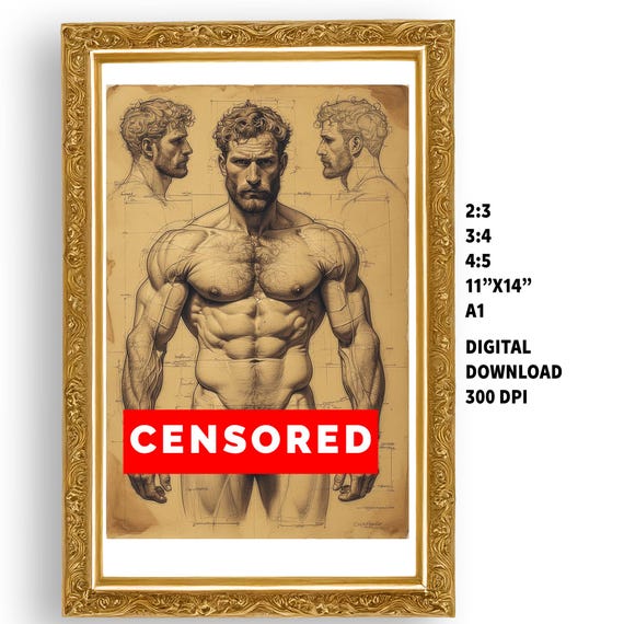 Vintage Male Art Print: Renaissance Anatomical Study