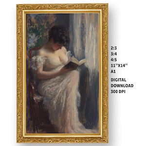 Victorian Woman Reading Art Print: Moody Boudoir Portrait (Digital Download)