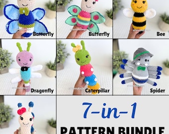 7-in-1 Insekt Häkelanleitungs-Bundle | Schmetterling, Biene, Libelle, Raupe, Spinne, Schnecke | Sofort PDF Download