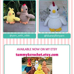 No Sew-gehaakte kippenpatronen: pdf-patronen, 4-in-1-bundel, amigurumi-kippen, haan, kip, hen, kuiken afbeelding 16