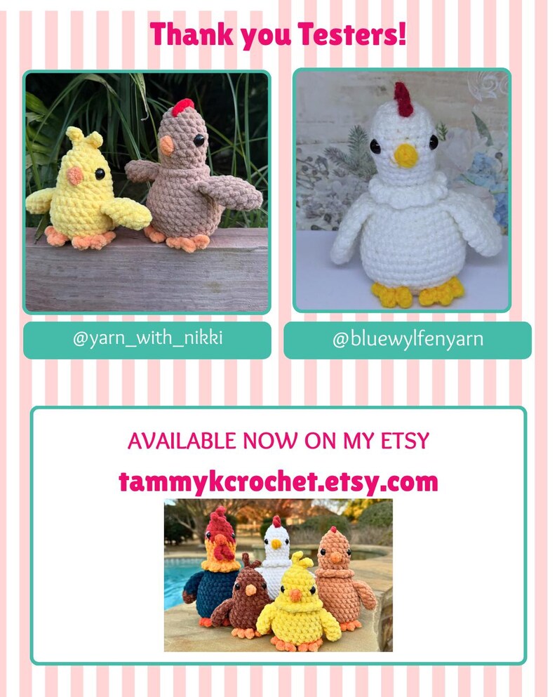 No Sew-gehaakte kippenpatronen: pdf-patronen, 4-in-1-bundel, amigurumi-kippen, haan, kip, hen, kuiken afbeelding 16