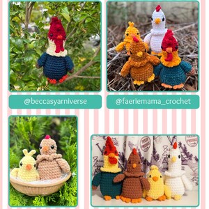 Op de afbeelding: Een collage van gehaakte kippenfiguren in verschillende kleuren, waaronder blauw, bruin, geel en wit. De tekst "Thank you Testers!" staat bovenaan. Elke afbeelding heeft een social media handle eronder.