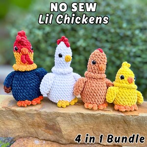 Chicken crochet pattern bundle, amigurumi farm animal set, no sew mini chickens crochet pattern, 4 in 1 bundle, cute hen and rooster plush patterns, beginner friendly crochet PDF, small plush animals instant download