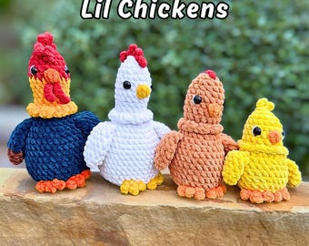 No Sew Crochet Chicken Patterns: PDF Patterns, 4-in-1-Bundle, Amigurumi Chickens, Rooster, Hen, Pullet, Chick
