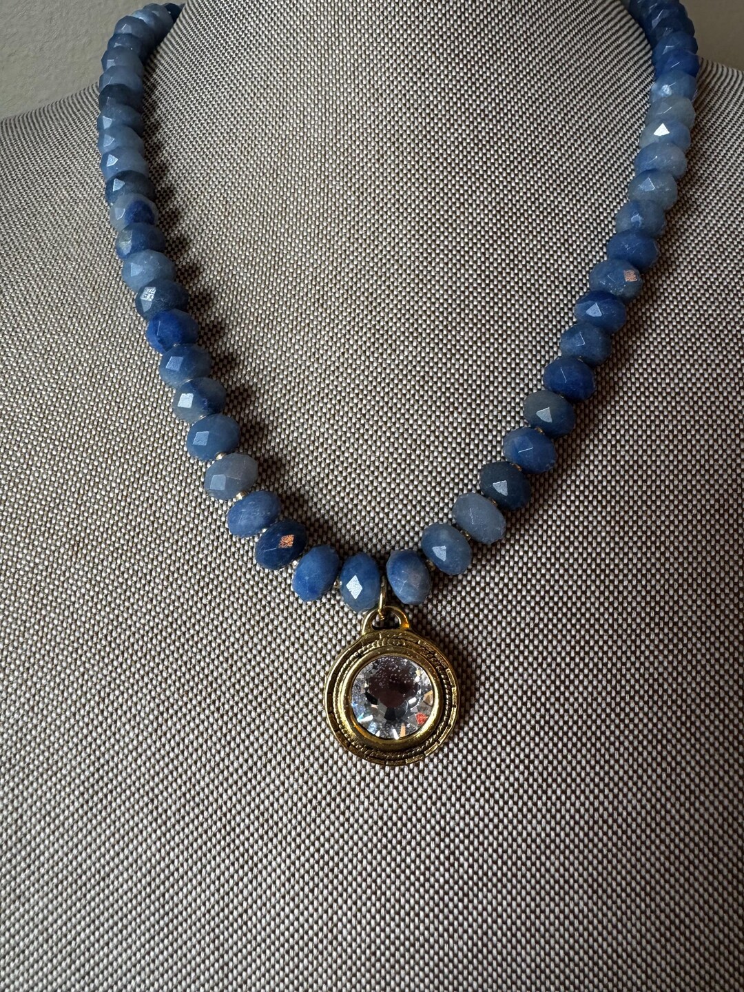 Faceted Blue Aventurine Rondelle Bead Gemstone Necklace With Round ...