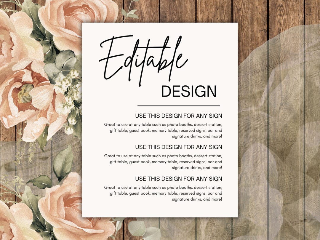 Minimalist Wedding Table Sign Template: Editable Canva Design (digital ...