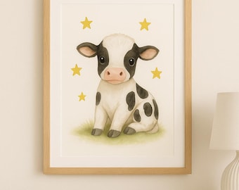 Lámina de acuarela para guardería infantil – Arte mural de animales de granja – Decoración rústica para habitación infantil – Descarga instantánea