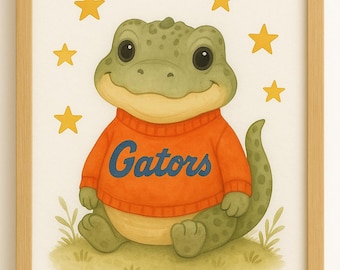 Lámina infantil de caimán: Arte de caimán en acuarela (descarga instantánea)