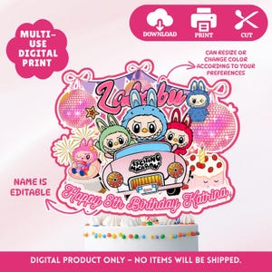 Custom Labubu Cake Topper: Kids Party Decor (Digital Download, PDF Format)