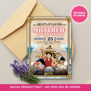 Popular Personalized Anime Inspired Birthday Invitation: Editable Anime Party Invite (Canva Template)