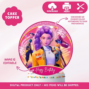 Customizable Kpop Demon Hunter Huntrix Topper | Huntrix Demon Hunter | Digital Download | Personalized Birthday |  Printable Cake Topper