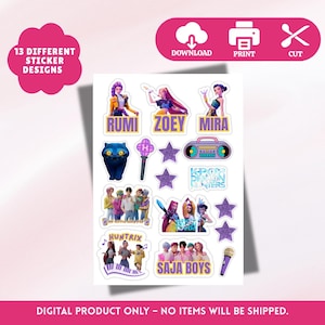 Trendy K-Pop Demon Hunter Inspired Stickers | PNG Clipart | 13 Digital Images | High-Resolution | Instant Download | Printable Stickers.