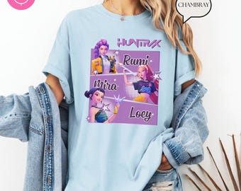 Camiseta gráfica Huntrix de Kpop, camisa vintage extragrande con colores cómodos