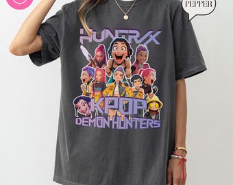 Camiseta Kpop Demon Hunters con colores cómodos, camiseta gráfica lavada de gran tamaño