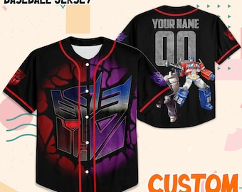 Custom Transformers Baseball Jersey, Optimus Prime & Megatron, Birthday Gift