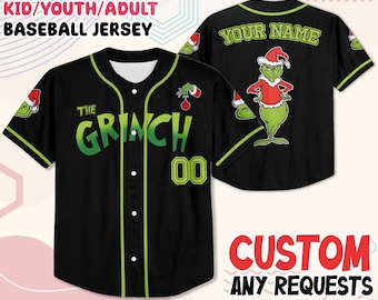Aangepaste Grinch-honkbaljersey, bijpassende kerstgezinsoutfit