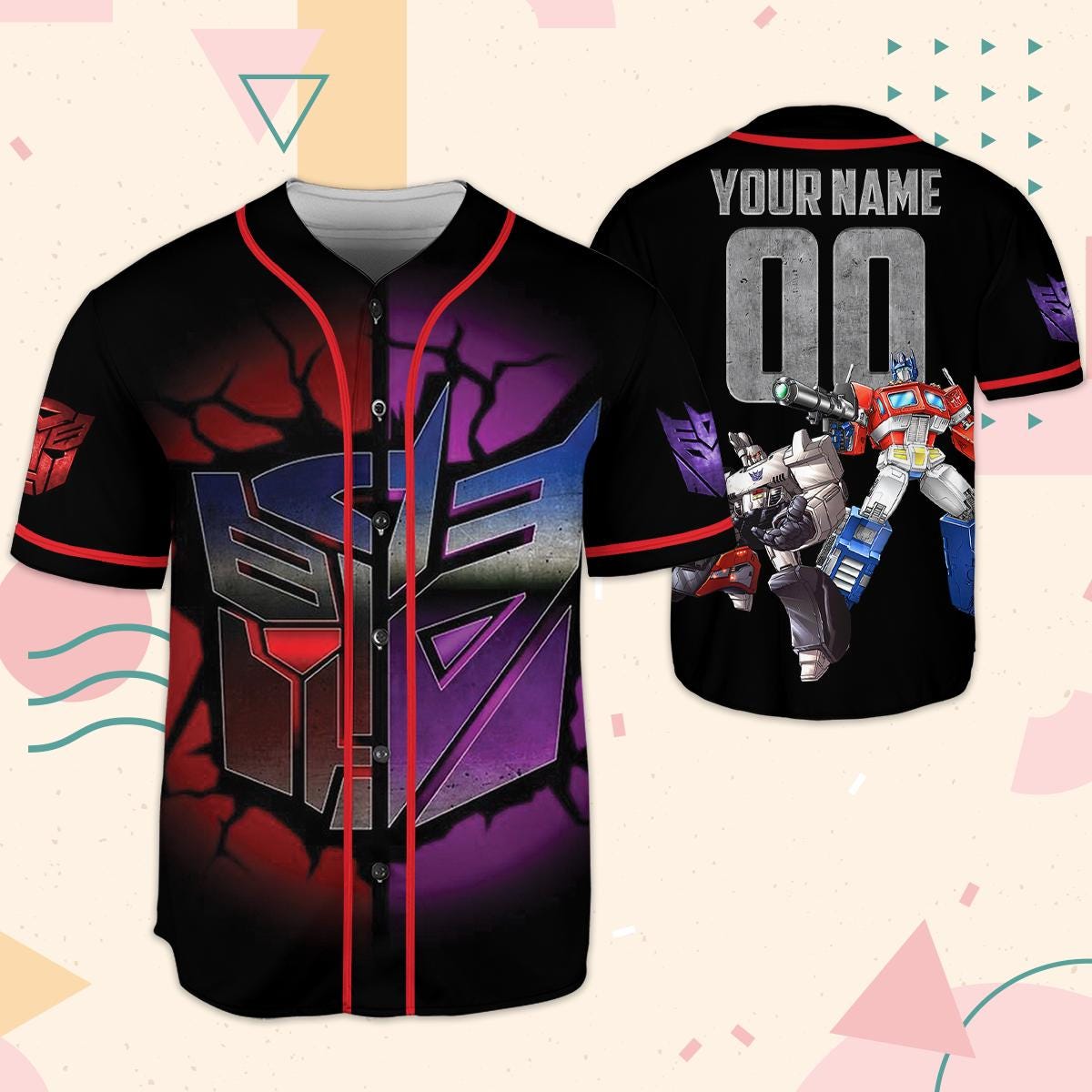 Custom Transformers Baseball Jersey, Optimus Prime & Megatron, Birthday ...