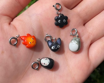 Ghibli Clay Charms Totoro, Calcifer, Jiji Cat, No Face, Soot Sprite | Handmade Jewelry Set