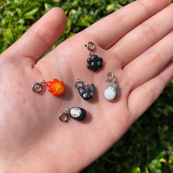 Ghibli Clay Charms Totoro, Calcifer, Jiji Cat, No Face, Soot Sprite | Handmade Jewelry Set