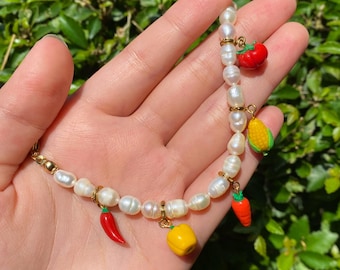 Handmade Polymer Clay Vegetable Charms | Gold Series Jewelry Set