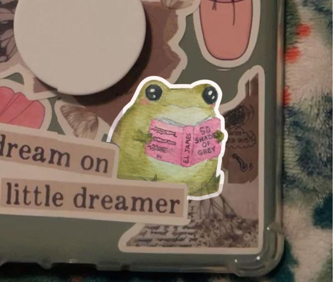 Funny Frog Sticker Vinyl Decal Reading Amphibian Book Lover Literary ...
