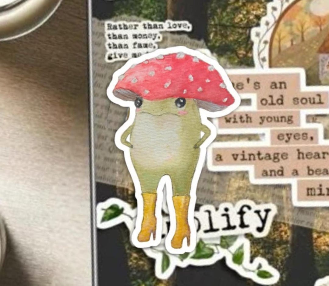 Frog Mushroom Sticker Vinyl Art Fantasy Cute Boot Character Design ...